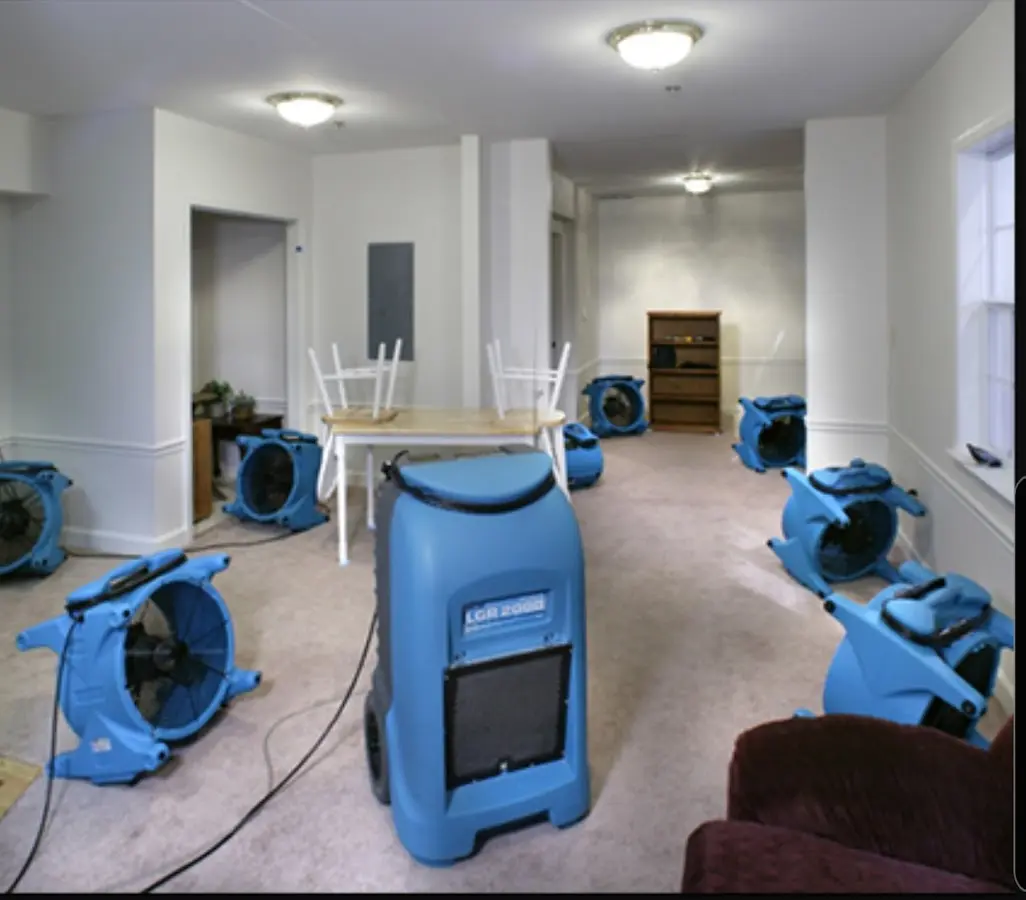 Air movers and dehumidifier setup for Water Extraction & Removal in Freehold